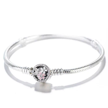 

Flowers Clip S925 Silver Bracelet Snake Chain Bangle For European Sterling Silver Charms Beads Women Lady Jewelry Valentine Gift