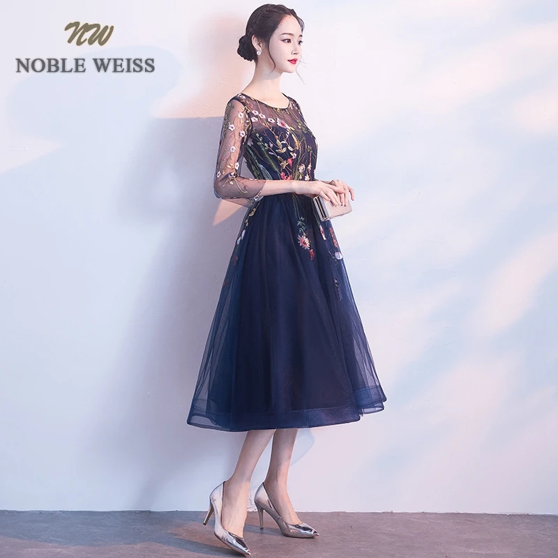 NOBLE WEISS элегантное вечернее платье трапециевидной формы с круглым вырезом, вечернее кружевное платье, платье для выпускного вечера с рукавами 3/4
