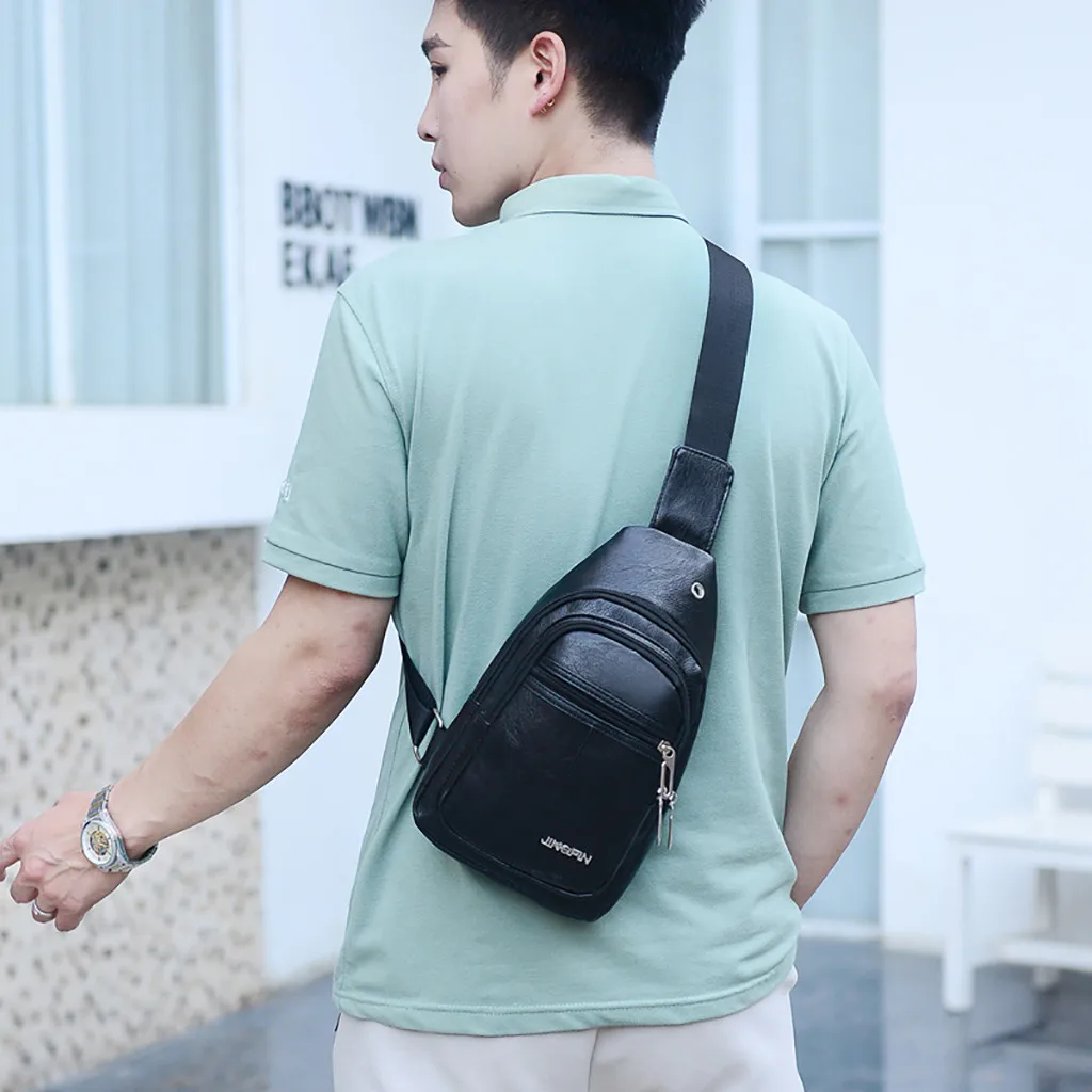 

2019 Fashion Summer Casual Men Sports Shoulder Bag Solid Color running Messenger Bag Pocket