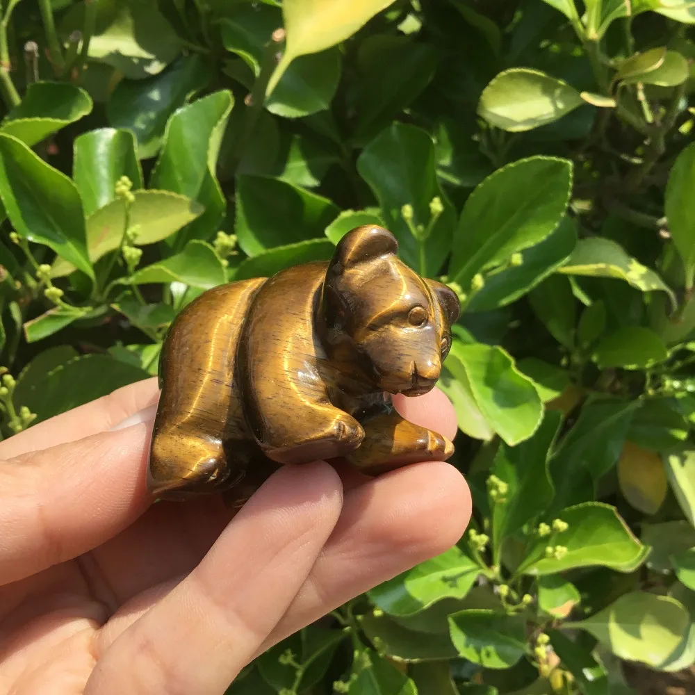 Natural Stone Carved Tiger eye stone cute bear Rose quartz crystal figurine stone Bear statue 3