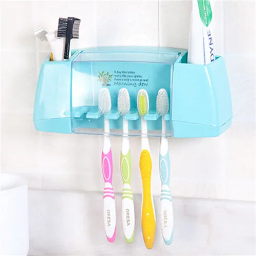 Креативный держатель для зубной щетки, коробка для хранения, крепкий клей, наклейка для ванной, зубная паста, держатель зубной щетки, органайзер для туалетных принадлежностей - Цвет: Синий