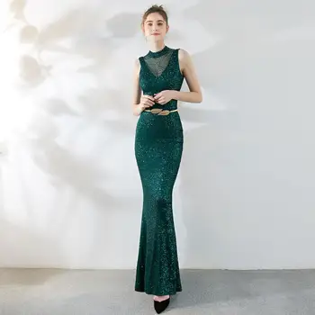 

New Arrival Sequin Beading Mermaid Long Evening dress 2019 Elegant Prom Party dresses sleeveless Evening gowns robe de soiree
