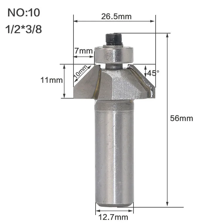 1 шт. 1/" 1/2" хвостовик фаски Фрезы для дерева конский нос бит 45 градусов Деревообрабатывающие инструменты с ЧПУ Два флейты Концевая фреза - Длина режущей кромки: NO10