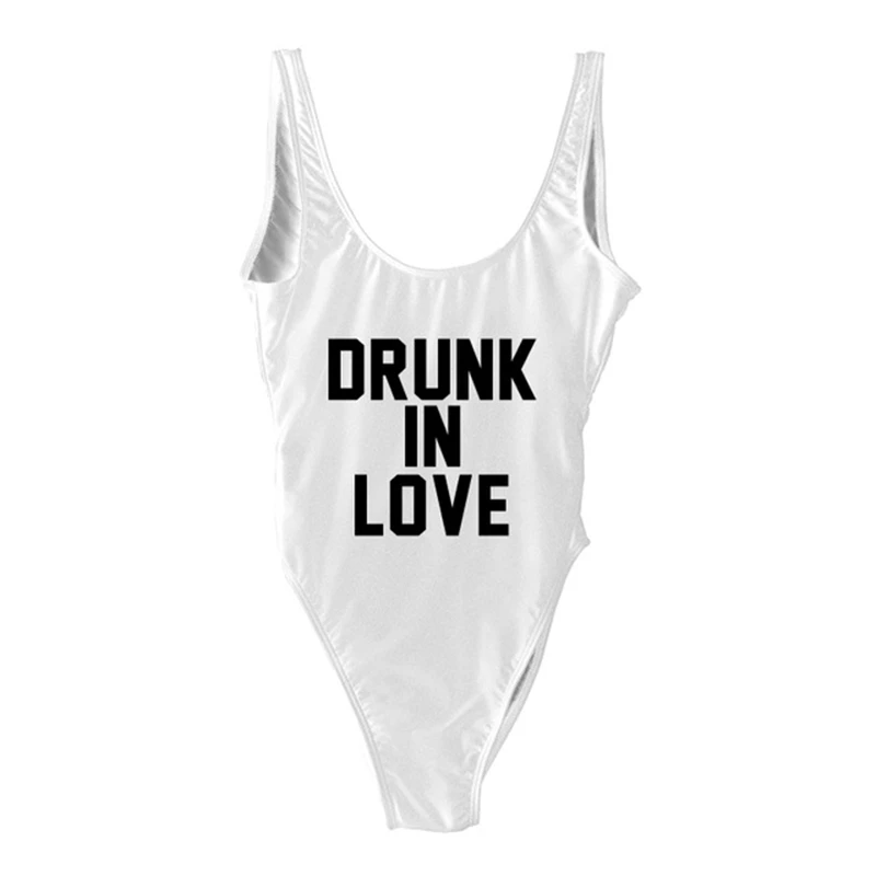 Женский слитный купальник с надписью DRUNK IN LOVE красный купальный костюм монокини