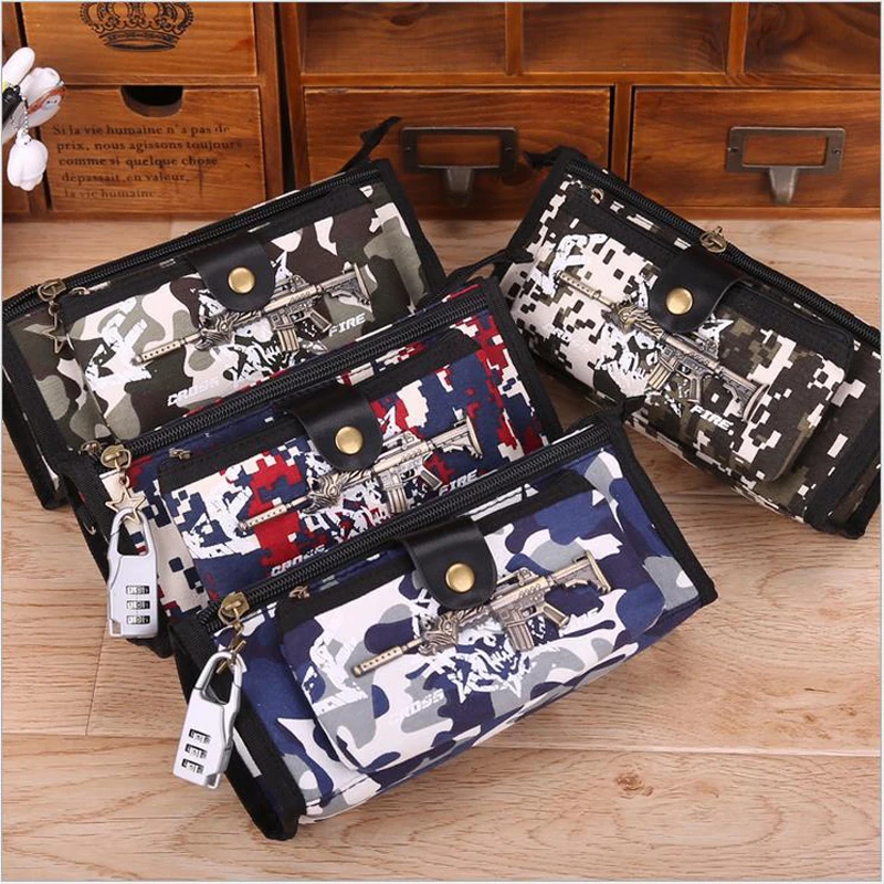 

2018 Camouflage Canvas Pencil case Multi-functional large capacity student pencil bag for boy with Code Lock penalty 3003