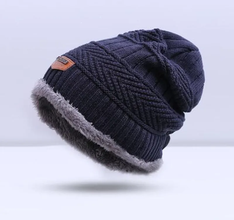 Navy blue2 Зимняя вязаная шапка, шарф, набор, Мужская однотонная теплая шапка, шарфы, мужские зимние уличные аксессуары, шапки, шарф, 2 штуки - Цвет: Navy blue2