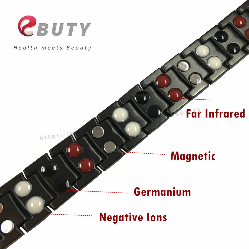 EBUTY 316L стальной браслет для мужчин Энергетический Браслет с 4 в 1 германий, отрицательных ионов, пихты и магнитный камень спортивные модные ювелирные изделия