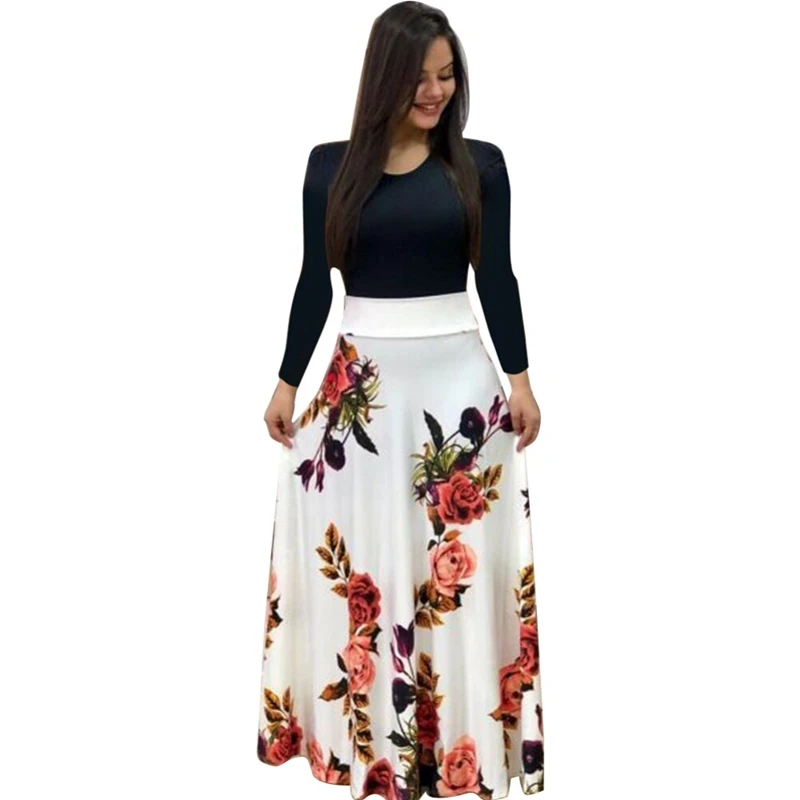 

New Elegant Women Boho Dress 2018 Autumn Over Sized Sexy Floral Maxi Dresses Long Sleeve Party Dresses Bodycon Vestidos X3
