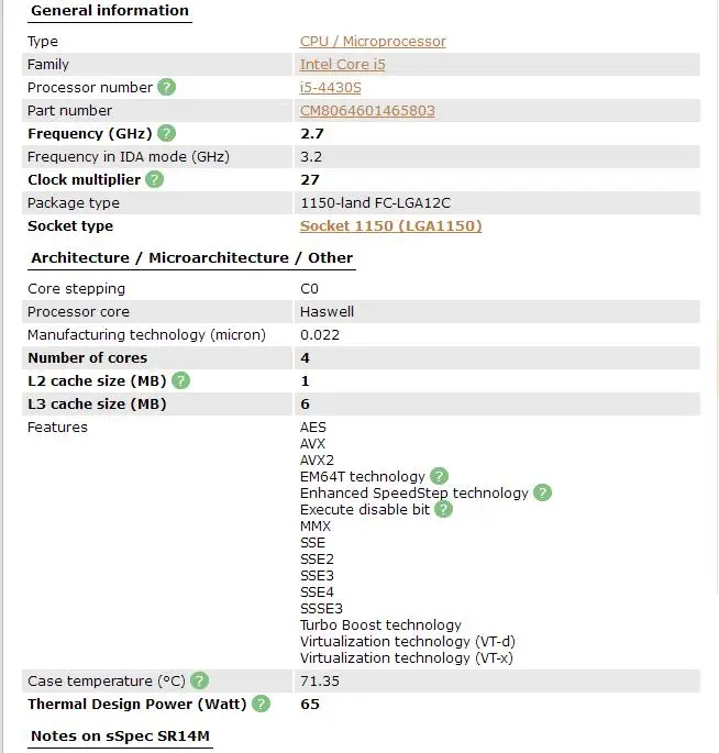 Процессор Intel Core i5-4430S i5 4430S(6 Мб кэш-памяти, 2,7 ГГц) LGA1150 настольный процессор