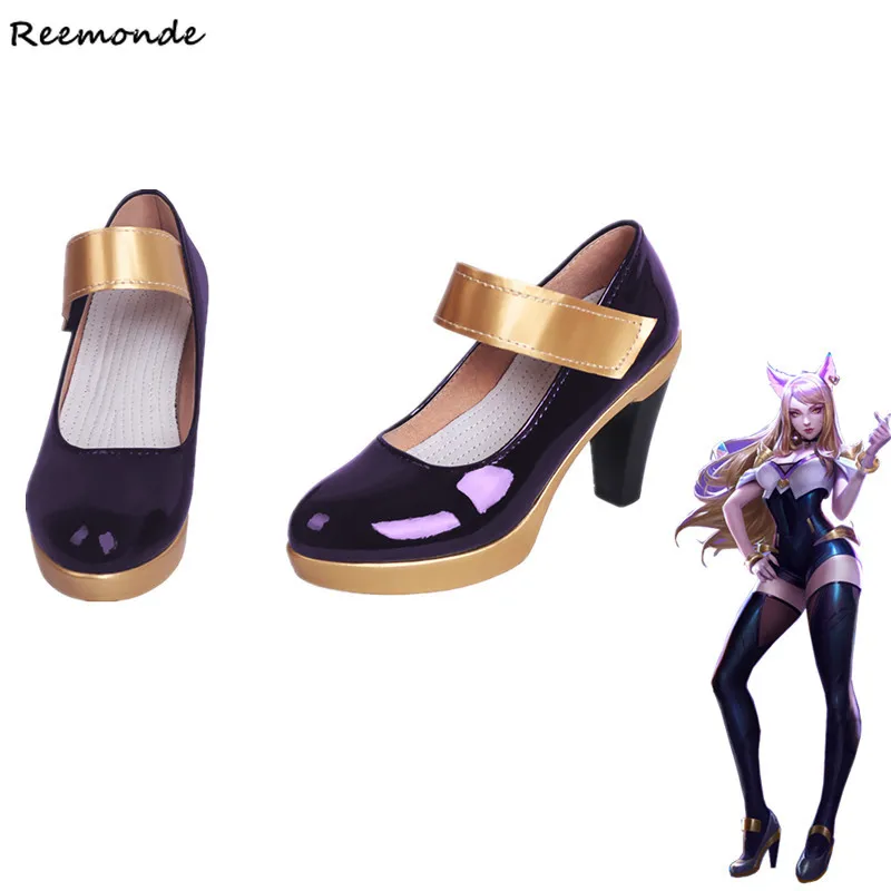 Game LOL KDA AHRI Cosplay Leather Shoes High Heels LOL KDA Cosplay Purple Black High-Heeled Shoes For Women Ladies Girls Shoes