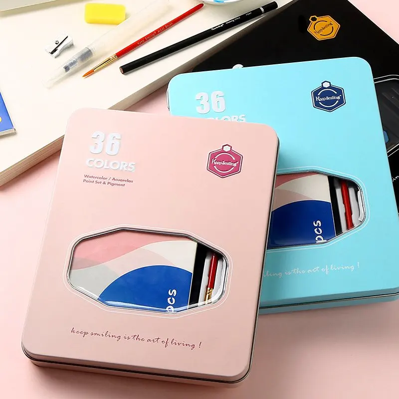 

Atistic 36 Color Watercolor Paint with Iron Box Portable Solid Water color Painting Gift Set For Drawing Student Art Supplies