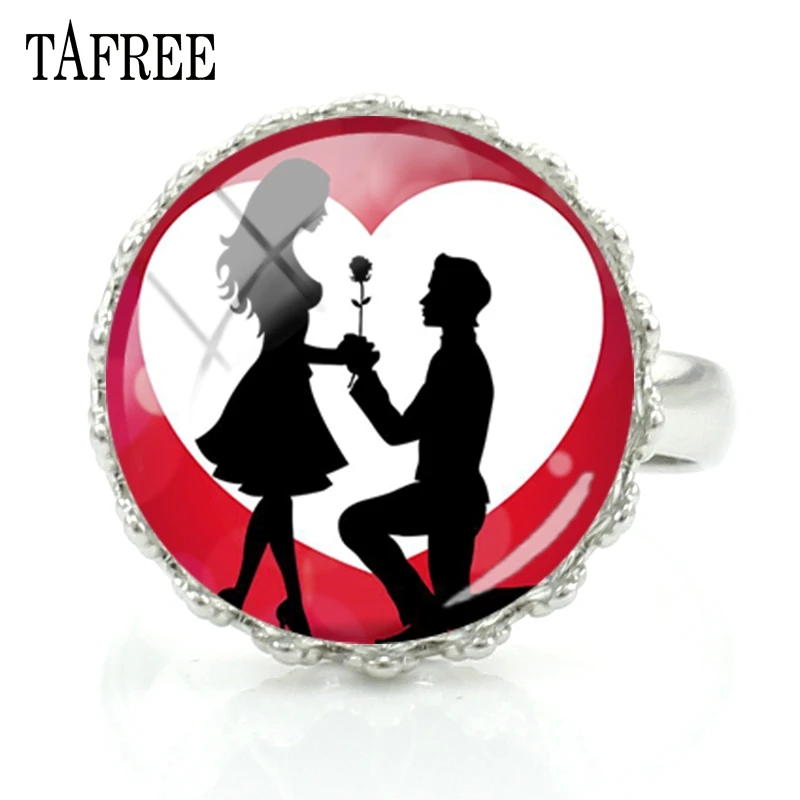 

TAFREE Handmade Valentine's Day Propose Art Picture Charm Rings For Lovers Trendy Round Glass Cabochon Dome Jewellery FQ844
