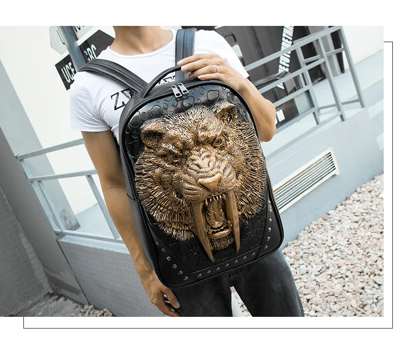 Высокое качество 3D саблезут животное тиснение заклепки сумка мужской Школьный Рюкзак Хэллоуин крутой кожаный ноутбук дорожная мягкая сумка