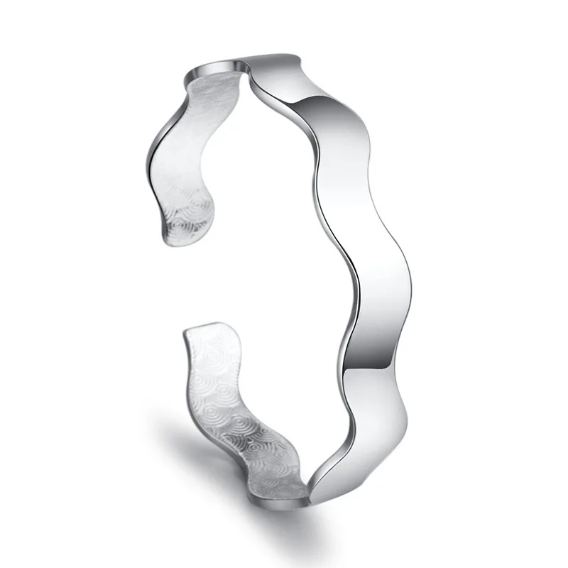 

100% 925 sterling silver 2018 NEW water wave design ladies`bangles women female birthday gift bangle no fade cheap