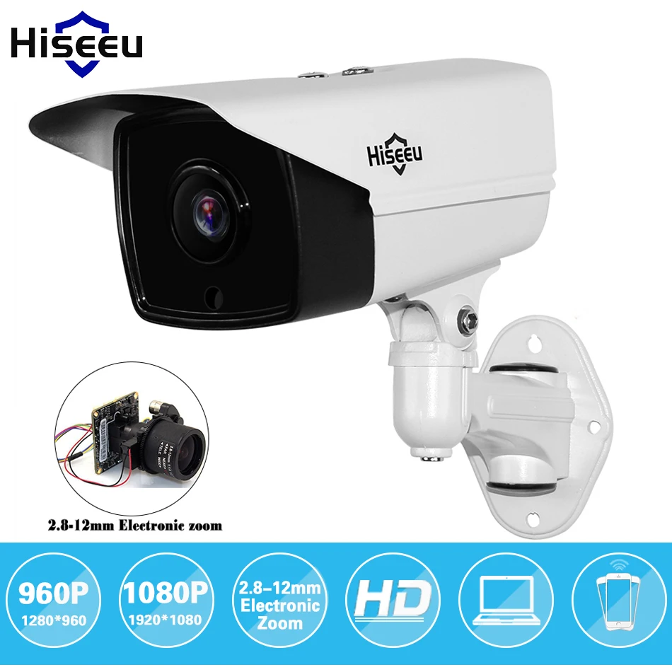 Hiseeu HD 720P 960P Network IP Camera CCTV 2.8-12mm Electronic Zoom POE Bullet Night Vision Waterproof IR-CUT ONVIF P2P HB3