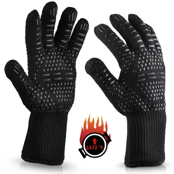 

Heat insulation microwave oven bbq silicone gloves, high temperature resistant 500/800 degree barbecue fireproof gloves