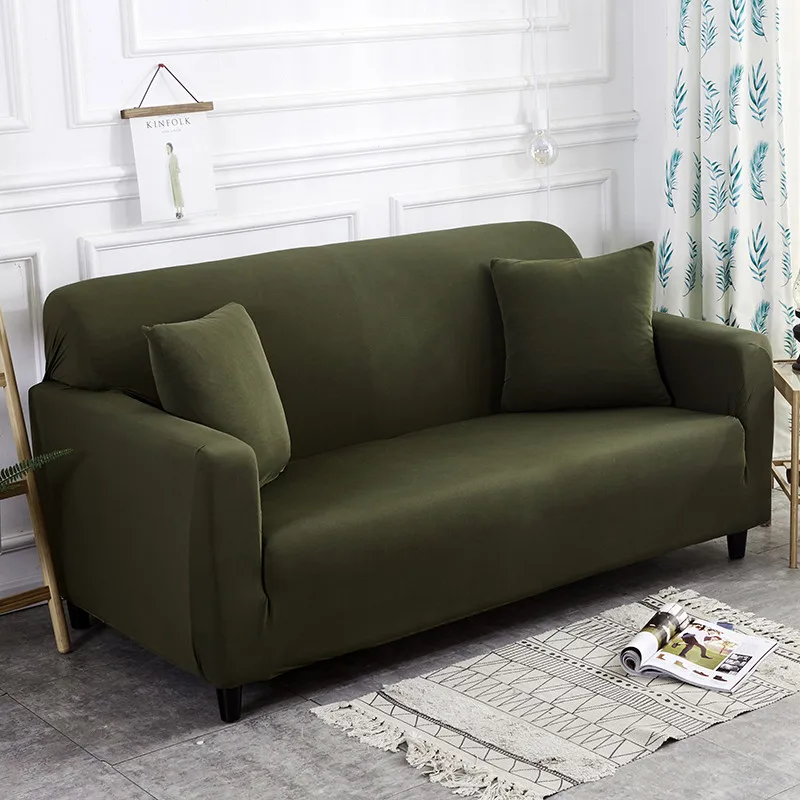 buy Dark Green Color Sofa Cover Tightly All Inclusive Wrap Single Double Three Four Seat Sofa Cover Elasticity Sofa Cover 1 2 3 4pc
