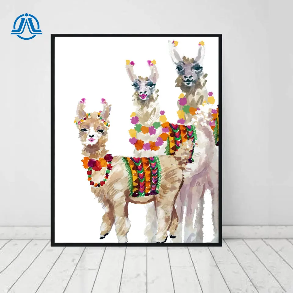 

Nordic Art Watercolor Llama Family Canvas Poster Painting Cartoon Alpaca Wall Pictures Prints Children Baby Room Decor Wall Art