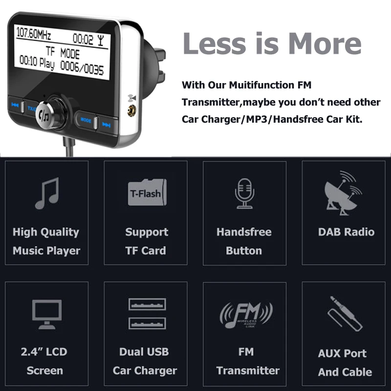 DAB Bluetooth fm-передатчик 2," ЖК-экран Громкая связь AUX FM модулятор многофункциональная Поддержка Автомобильное зарядное устройство QC3.0 с DAB антенной
