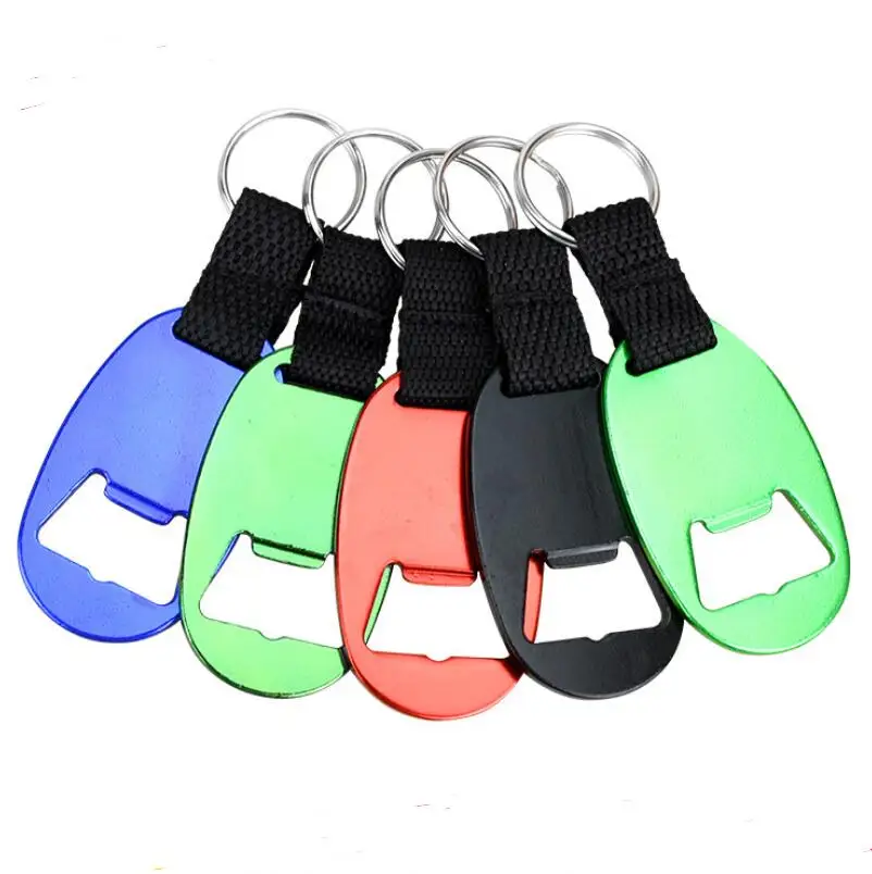 Personalized Imprinted Logo Oval Bottle Opener with Strap Keychain