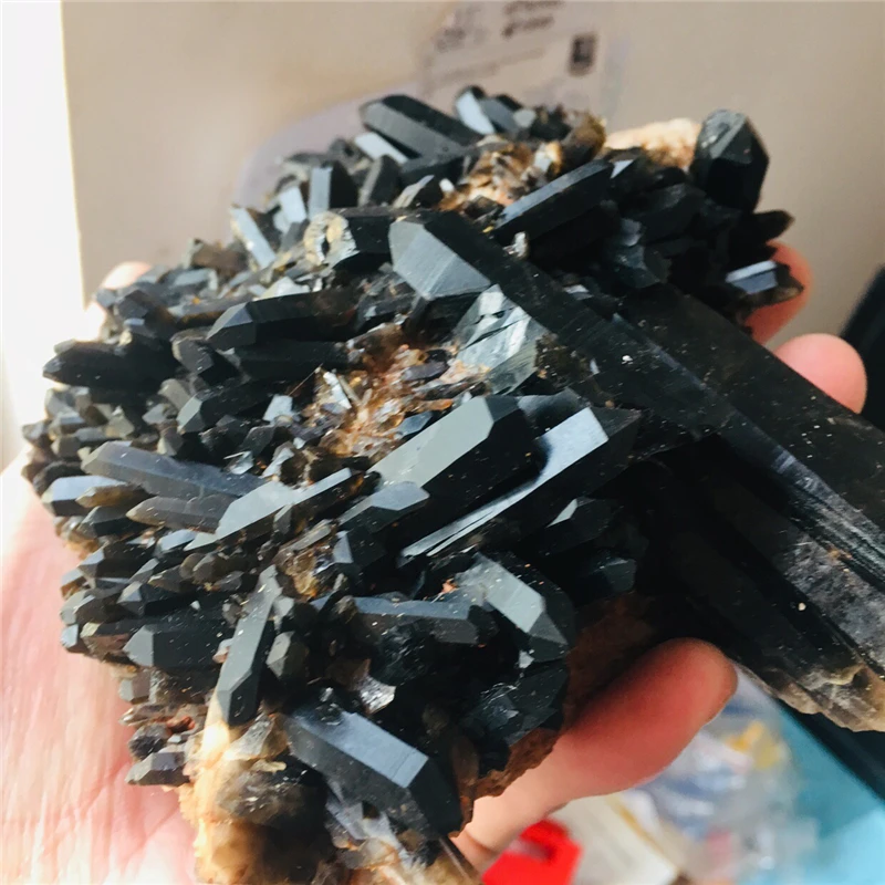 Rare black crystal cluster mineral specimens reiki healing natural gem collection Free shipping