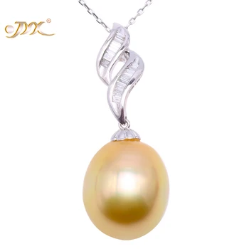 شراءJYX غرامة 18 K الذهب 13-14.5mm البيضاوي الذهبي جنوب البحر مثقف اللؤلؤ قلادة قلادة الزفاف حزب Jewery خاتم