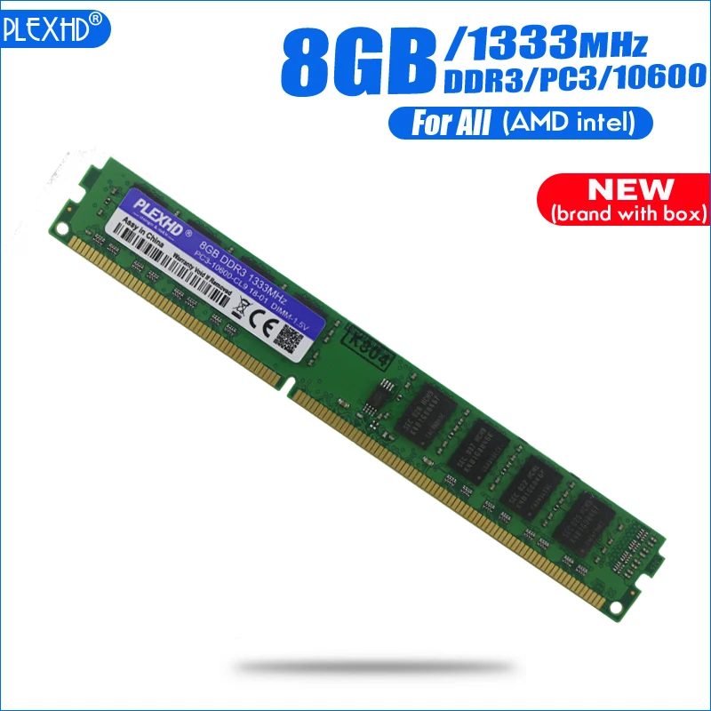 

NEW PLEXHD 8GB DDR3 PC3-10600 8G PC3 10600 1333MHz For Desktop PC DIMM Memory RAM (For intel amd) Fully compatible System