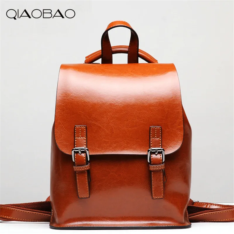 QIAOBAO Newest 100% Top leather bags large capacity travel backpack head layer cowhide backpack shoulder shoulder bag