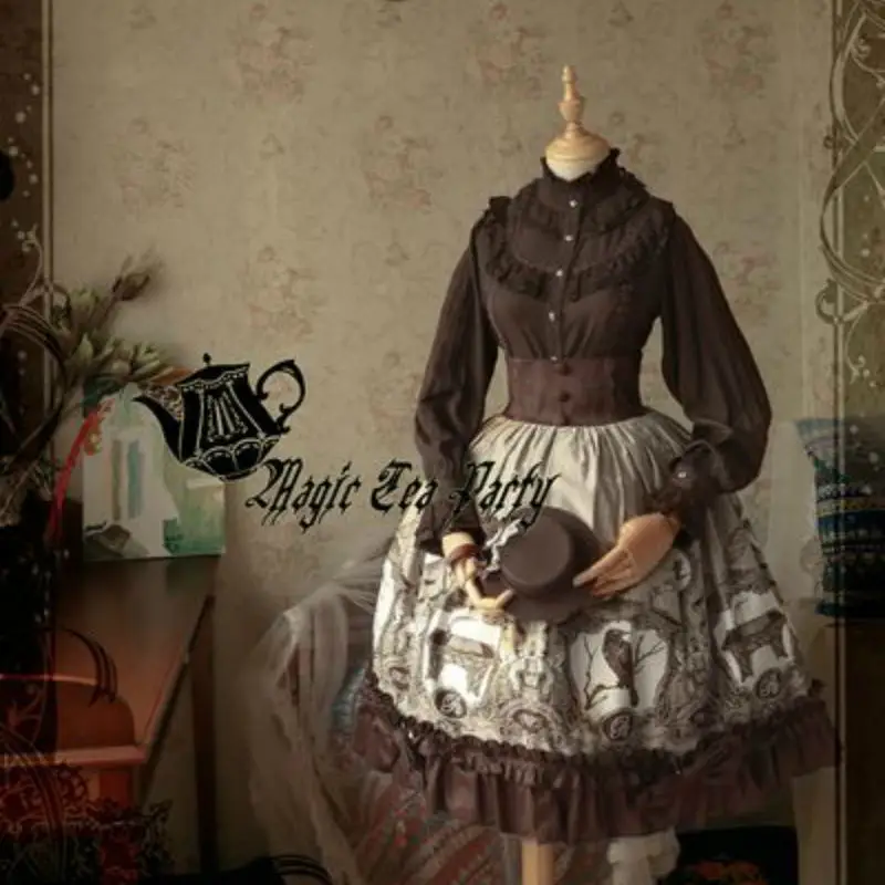 Retro Style Raven and Writing Desk Series Printed High Waist Lolita Skirt by Magic Tea Party | Женская одежда