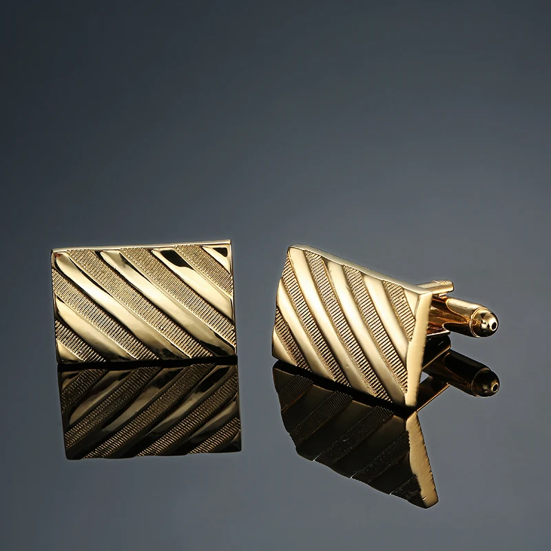 

High Quality square stripe Shirt Cufflinks For Men's Brand Cuff Buttons Gold Cuff Links Gemelos High Quality Wedding Jewelry
