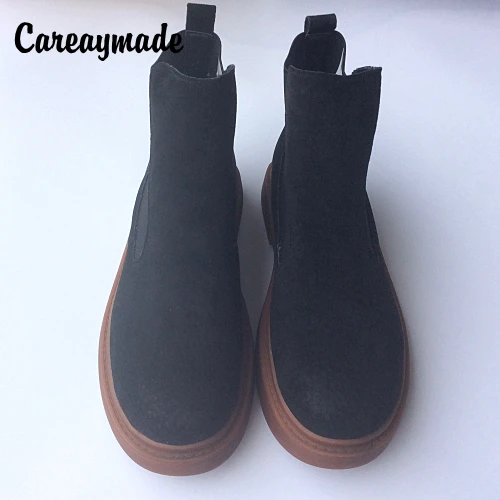 

Careaymade-2017 Spring female matte genuine leather boots thick short elastic sleeve foot slip with simple pure cashmere boots