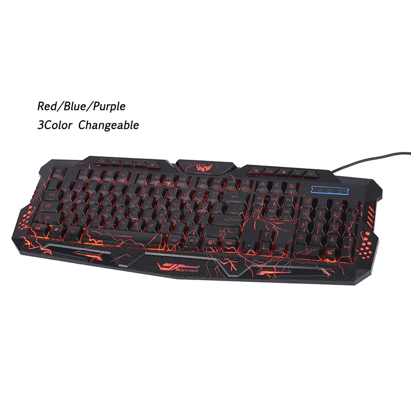 

3 Colors Switchable Backlit Gaming Keyboard English Backlit Keyboard LED with Color Luminous Backlit Multimedia Ergonomic Gamin
