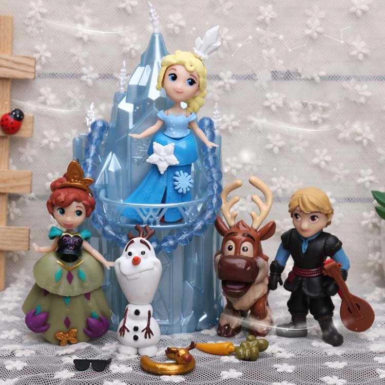 Disney Toys 6 шт./лот 16 см Эльза Анна принцесса замок Ледяной дворец престол ПВХ фигурка