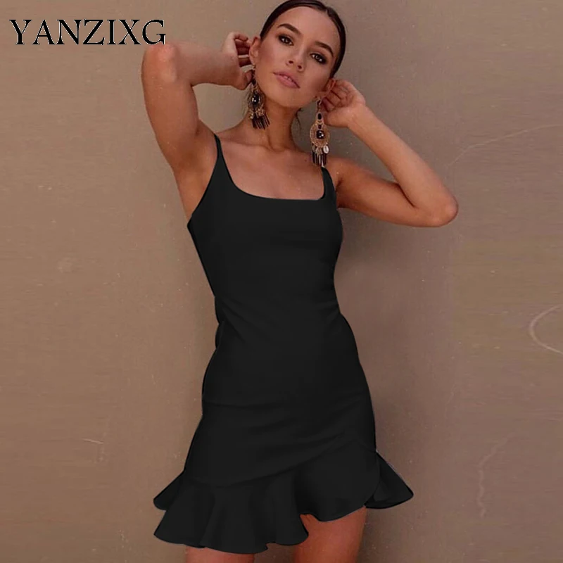 Черное элегантное платье с оборками женское без рукавов платья на тонких