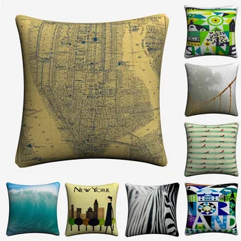 

Nordic Vintage Map Animal New York Decorative Cotton Linen Cushion Cover 45x45cm For Sofa Chair Pillowcase Home Decor Almofada