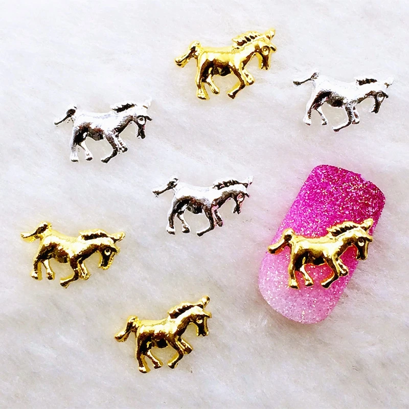 

MEET ACROSS 10pcs/set Gold Sliver Metal Horse Acrylic Pink Bow tie For Nails Alloy Nail Art Decorations 3D Nail Accessoires