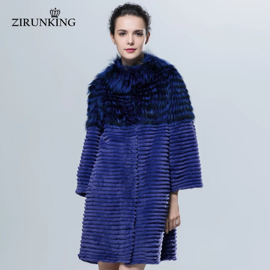 

ZIRUNKING Female Real Silver Fox Fur and Rex Rabbit Fur Coats Women Natural Fur Parkas Fashion Striped Customized Clothes ZC1628
