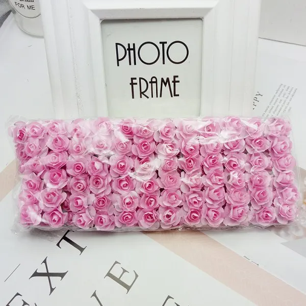 144 шт мини-Цветок голова искусственные бумажные цветы Роза используется для свадебной вечеринки ремесло украшения 19 цветов - Цвет: pink