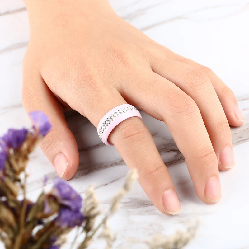 Черные, розовые, белые 8 мм керамические кольца, простой стиль, изящные Кристальные керамические кольца для женщин, свадебные кольца, ювелирные изделия, хорошее качество