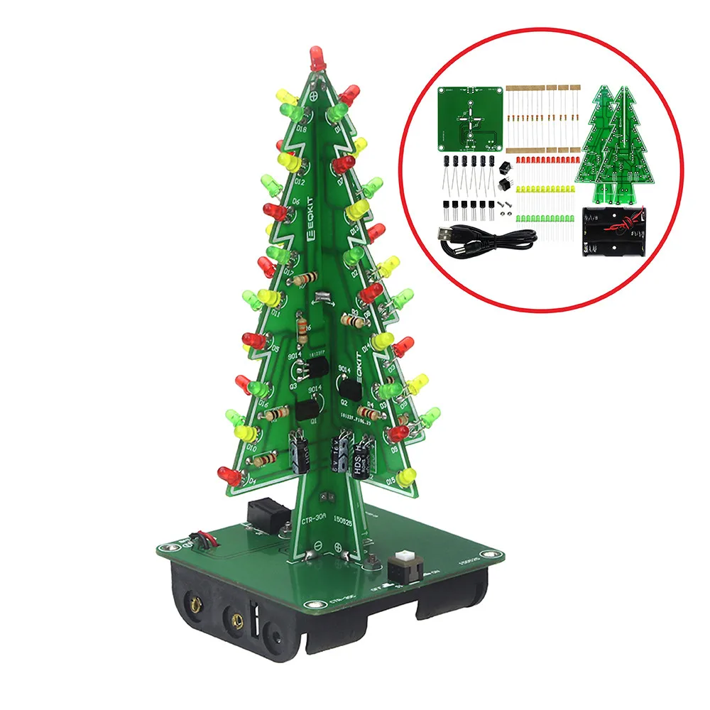 Three Dimensional 3D Christmas Tree LED DIY Kit Red/Green/Yellow LED
