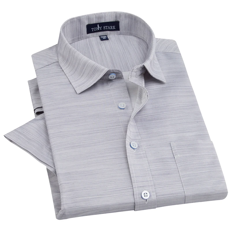 

Men's Regular-fit Short Sleeve Cotton Linen Shirts Patch Single Chest Pocket Male Work Office Brief Thin Plaid Print Dress Shirt
