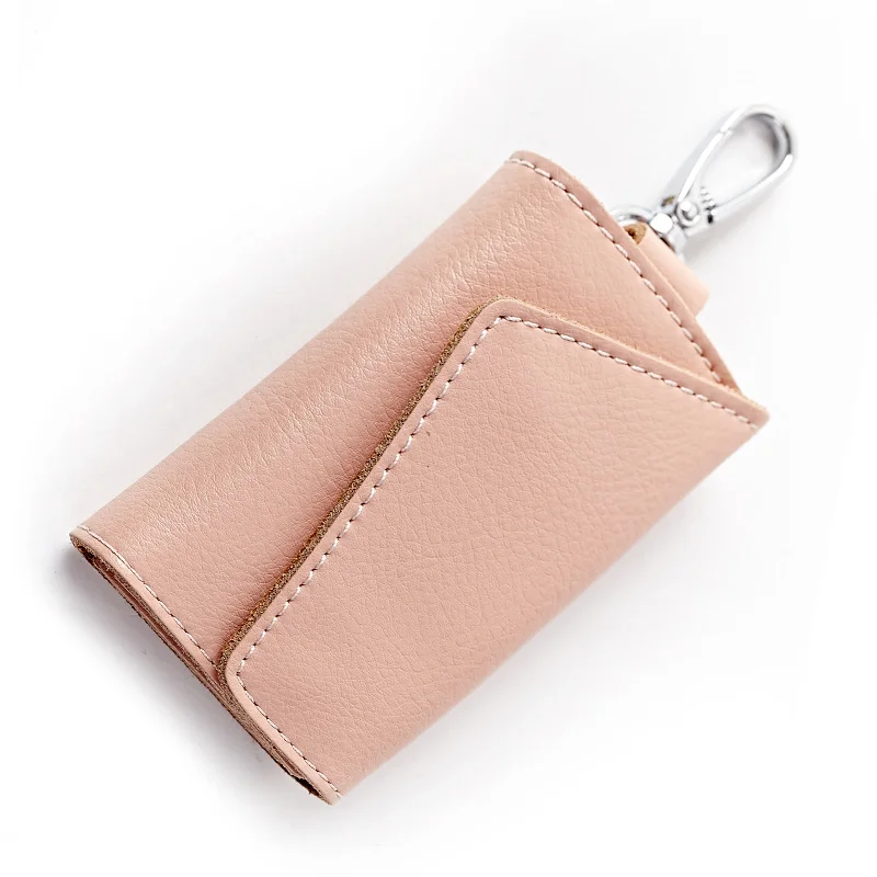 Мужской кошелек для ключей от Засов унисекс из натуральной кожи, высокое качество, однотонный чехол для ключей, водонепроницаемый, карамельный цвет, сумка для ключей для дам - Цвет: pink