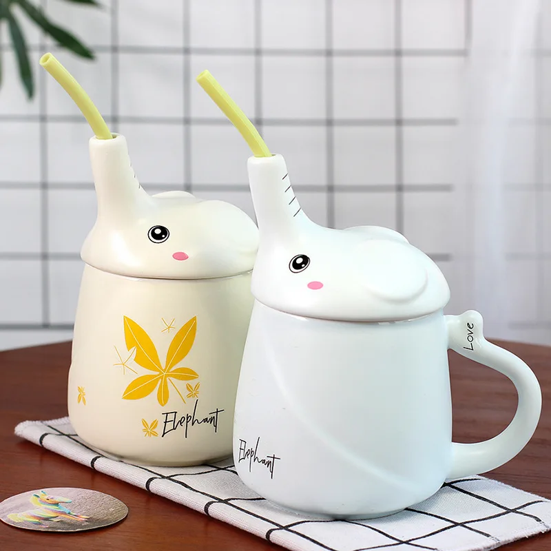 

Cute Long Nose Elephant Sippy Cup Ceramic Cartoon Mug Matte Three-dimensional Animal Creative Ceramic Cups