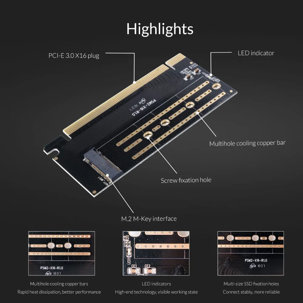 Карта расширения ORICO PCI E M.2 NVME к 3 0 X16 Расширительная карта M key интерфейс Поддержка