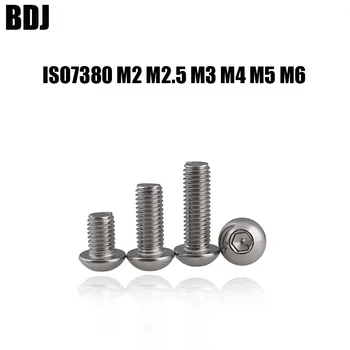 

100pcs ISO7380 M2 M2.5 M3 M4 M5 M6 Bolt A2-70 Button Head Socket Screw Bolt SUS304 Stainless Steel mushroom head screws