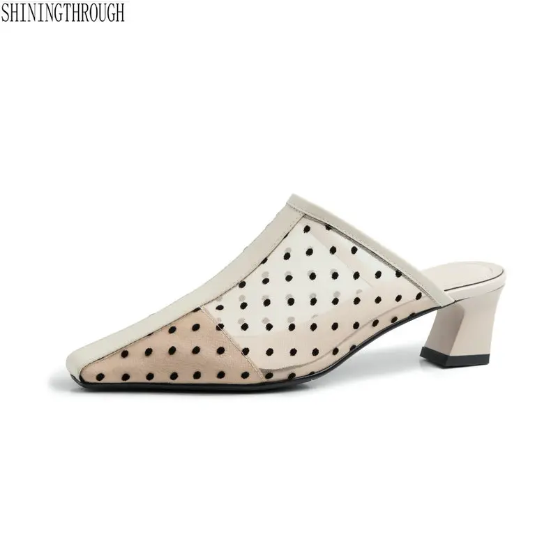 

Sexy high heels slippers woman air mesh summer shoes genuine leather sandals woman sexy ladies party shoes large size 41 42 43