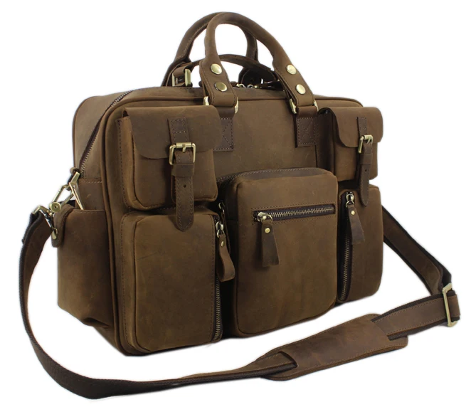 

Vintage Crazy Horse Leather Men's Messenger bag Leather shoulder bag men crossbody bag Large Briefcase male handbag tote big