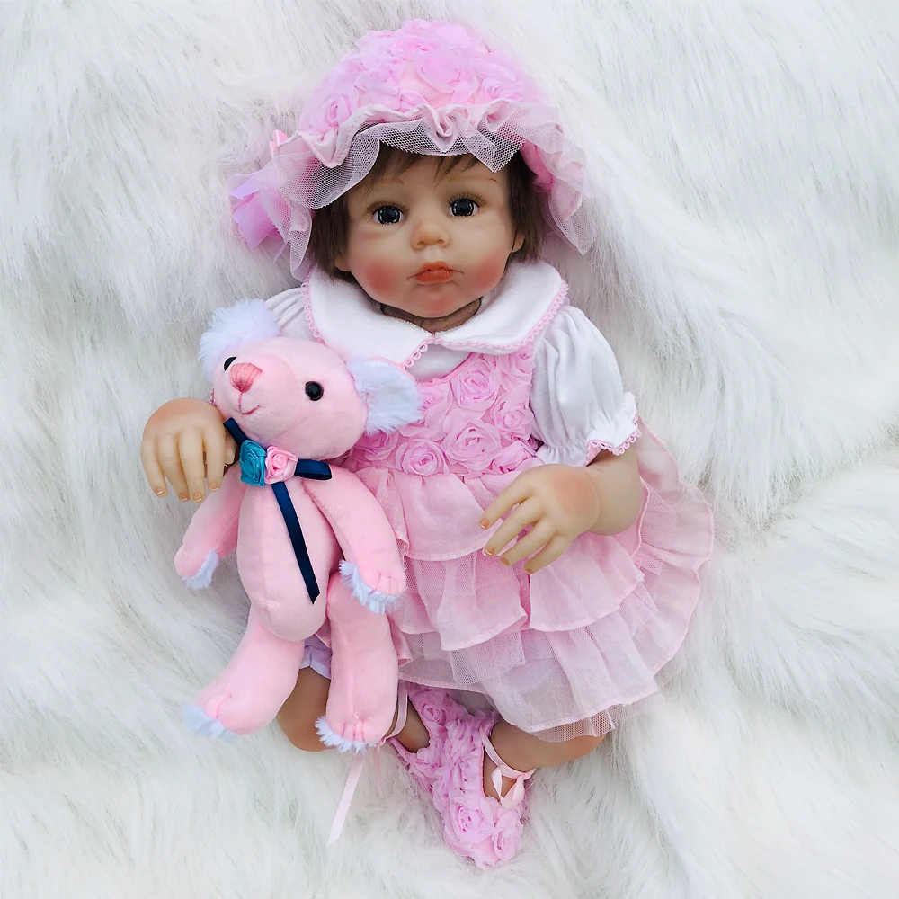 

50cm Silicone Reborn Baby Doll Baby Alive girl Toys Pink rose skirt for Bouquets Doll bebe Reborn Children fashion baby doll