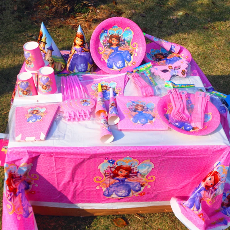 

princess sofia party theme supplies cups plates banner straw kid girl birthday decoration tableware set baby shower party supply