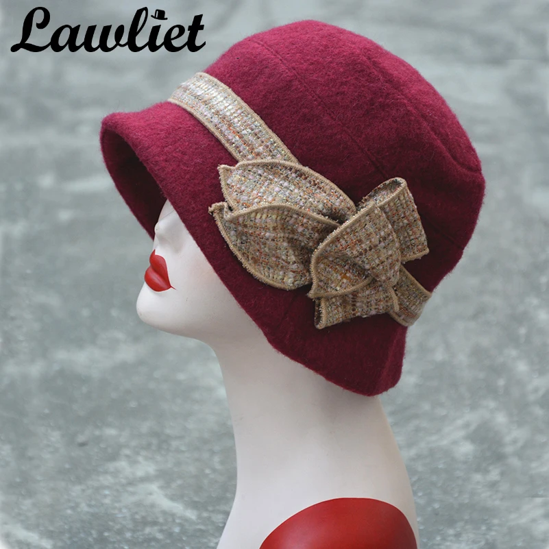 Lawliet Floppy, Женская Зимняя шерстяная шляпа, фетровые шляпы, серые, черные, Гэтсби, винтажный стиль, Клош, церковные шляпы A374